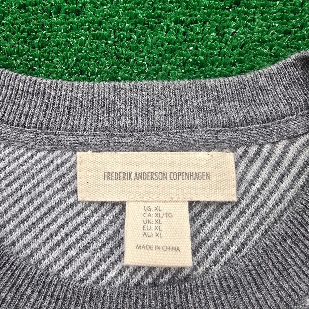 Frederik Anderson Copenhagen Sweater Mens XL Gray Crewneck‎ Herringbone Knit NWT - Picture 6 of 8